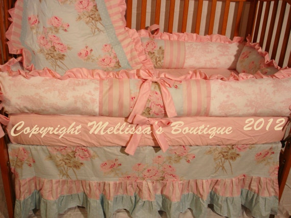 custom shabby chic pink and blue roses toile luxury ruffled custom shabby chic pink and blue roses toile luxury ruffled