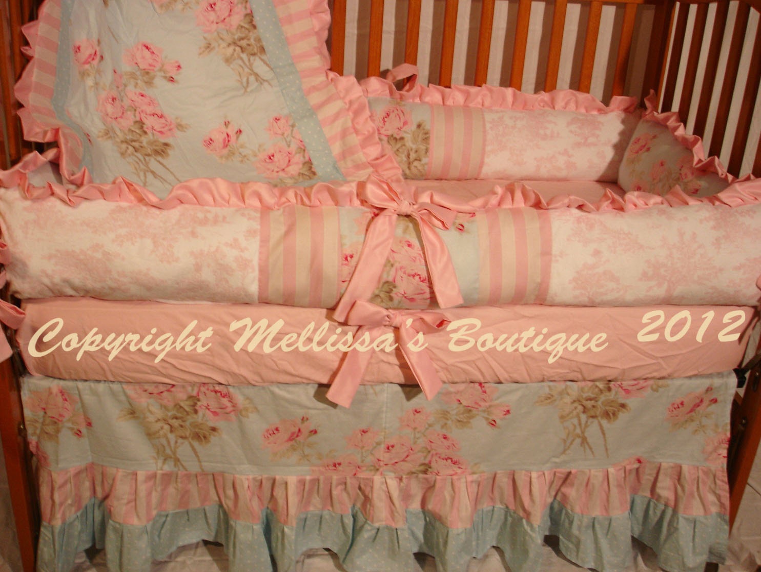 custom shabby chic pink and blue roses toile luxury ruffled custom shabby chic pink and blue roses toile luxury ruffled