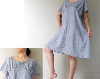 Custom Made Gray Cotton Small pleats Simply Boho Dress or Blouse ( H)