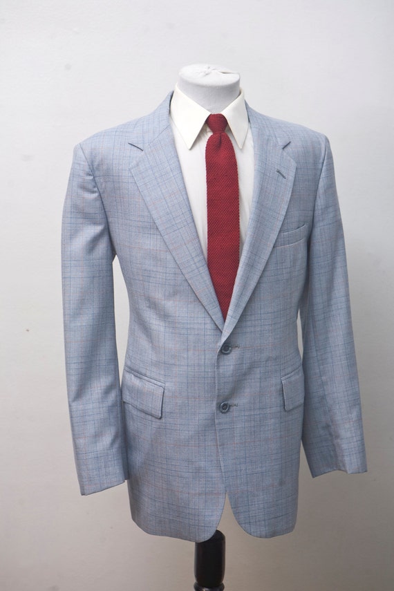 Size 42 Vintage Light Blue Plaid Sport Coat by BrightWall on Etsy