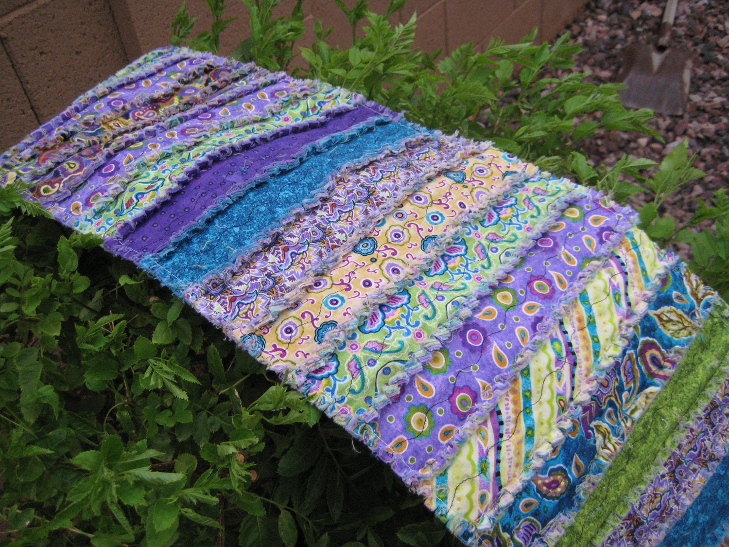 table runner rag quilt bed runner aqua lime purple