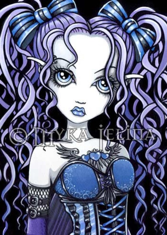 Items similar to Haylee Gothic Blue Cute Fairy Canvas ACEO CU on Etsy