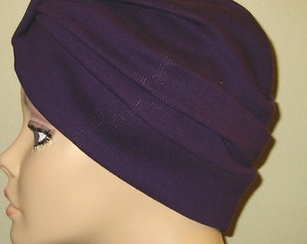 Purple Knit Turban, Chemo Hat, Snood, Womens Hat