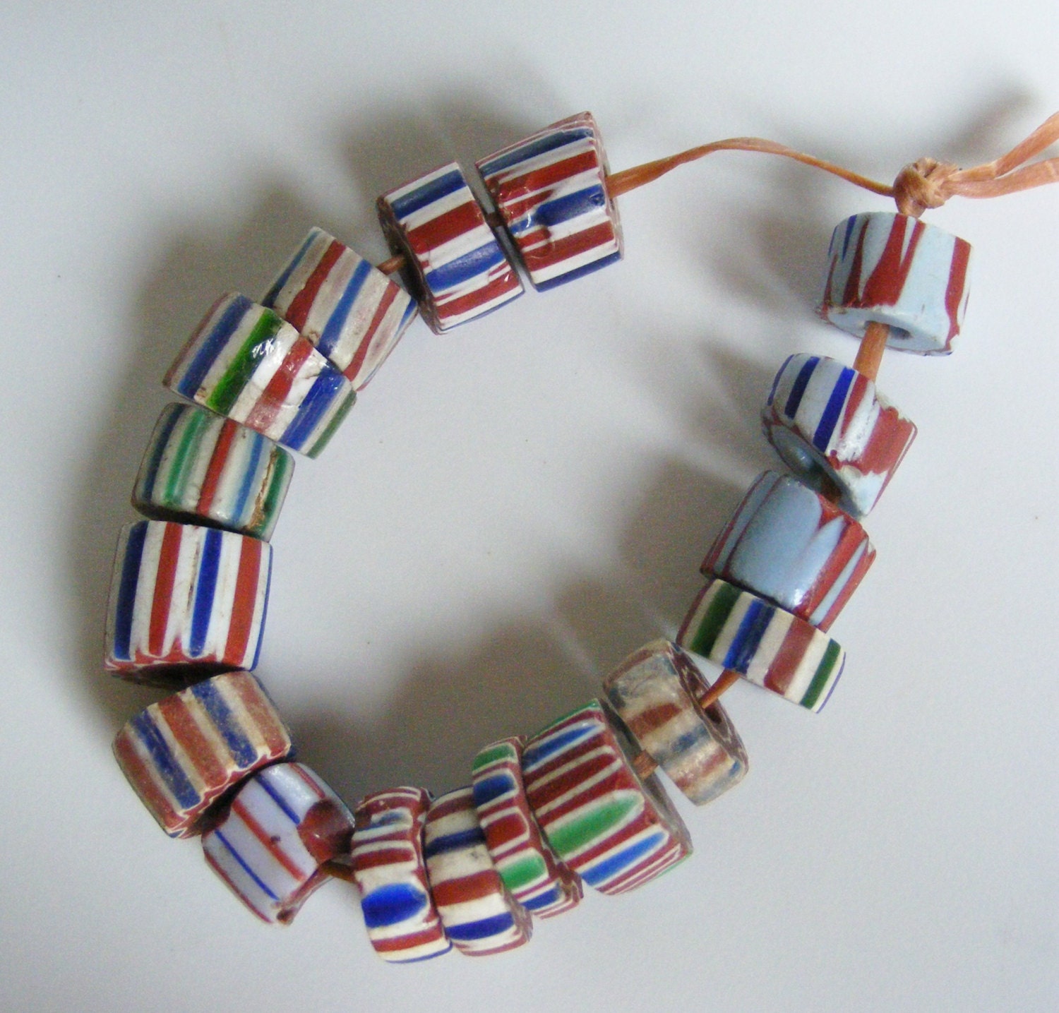 17 antique trade beads CHEVRONS late 1800s