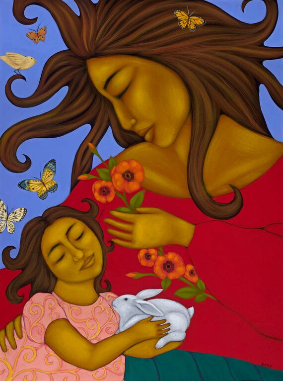 Mexican Folk Art Mother & Child Wall Decor Print of Original