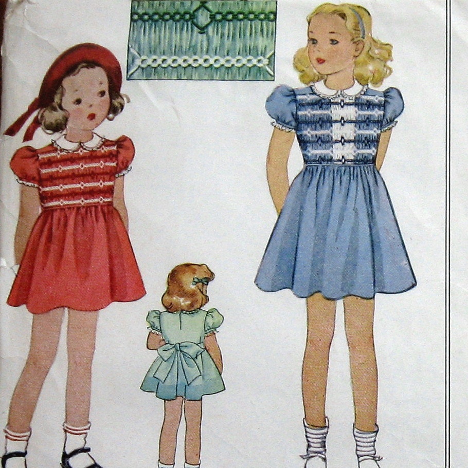 Vintage Girls Dress Pattern With Smocked Front by kalliedesigns