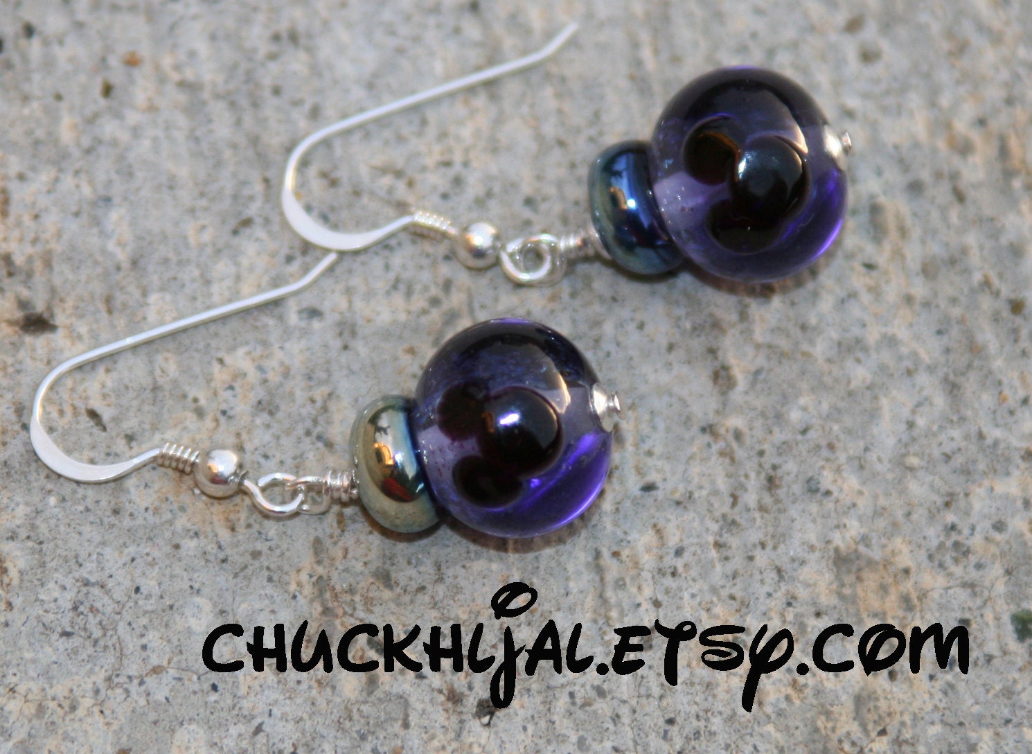 Purple Lampwork Glass Christmas Ornaments Mickey Mouse Style Disney Inspired DeSIGNeR Earrings Holiday Christmas