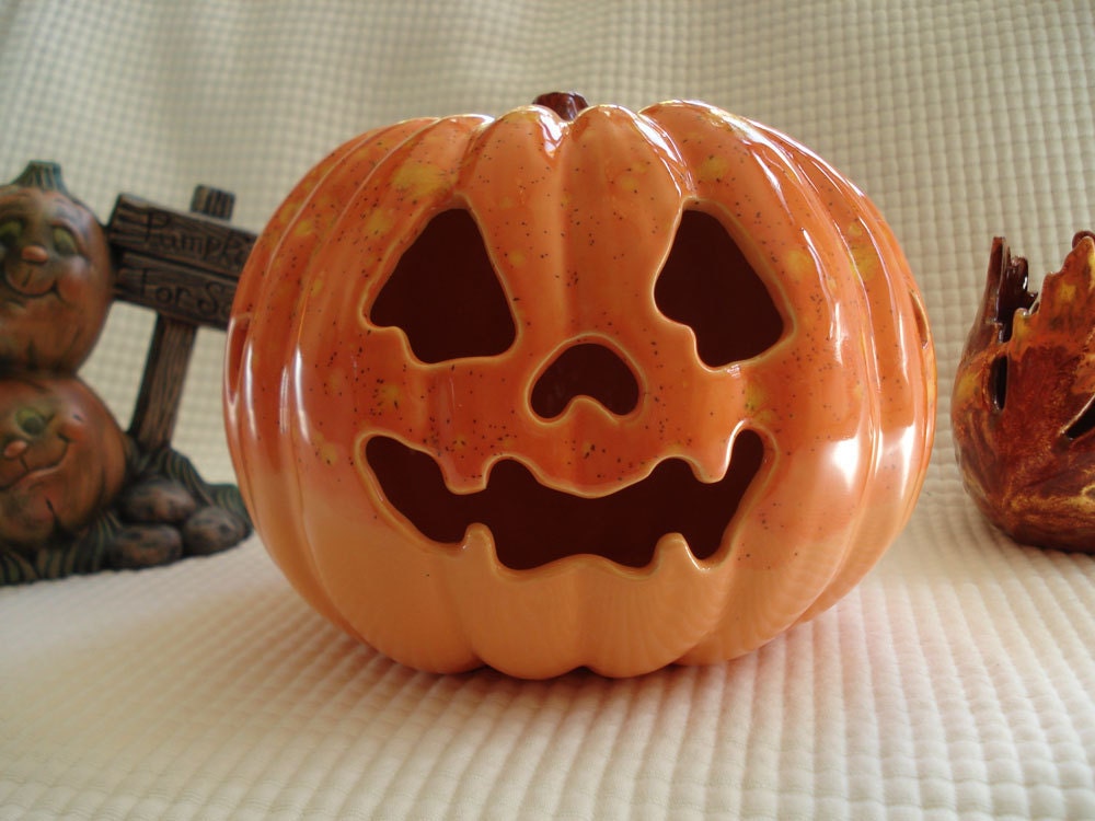 Ceramic Carved Jack O Lantern in Two Tone by TheGreenDragonGifts