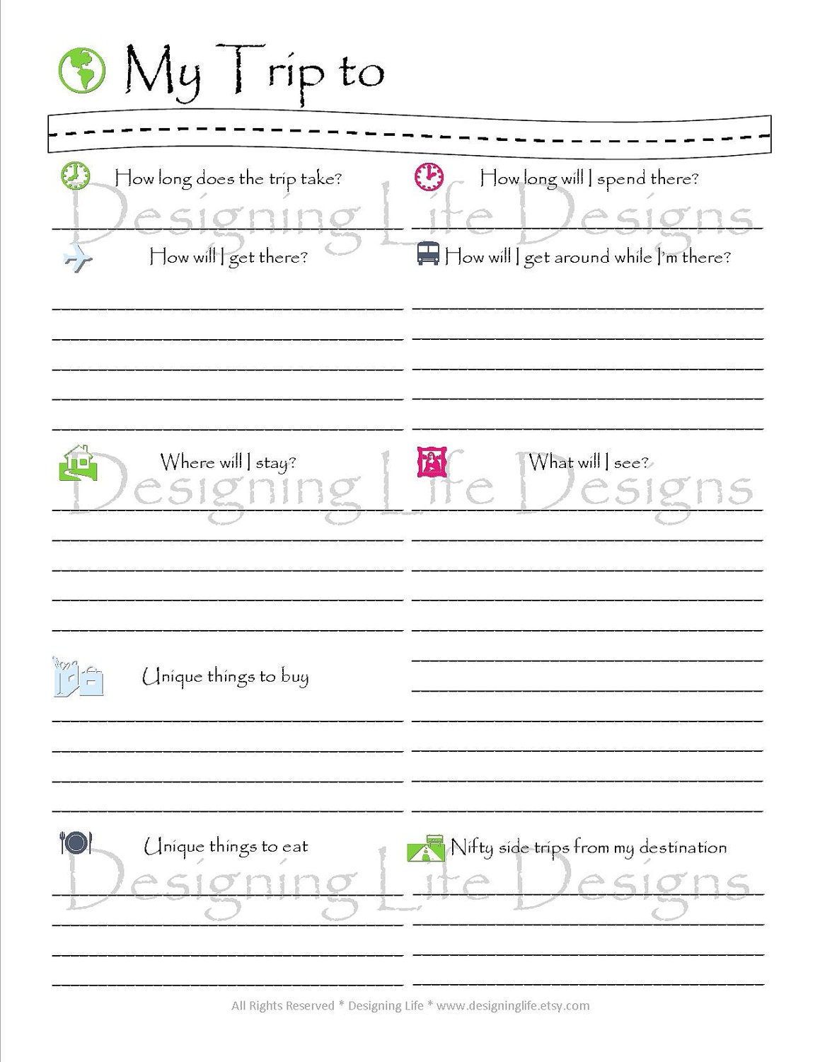 Vacation Travel Planner Printable PDF Sheets My Trip To
