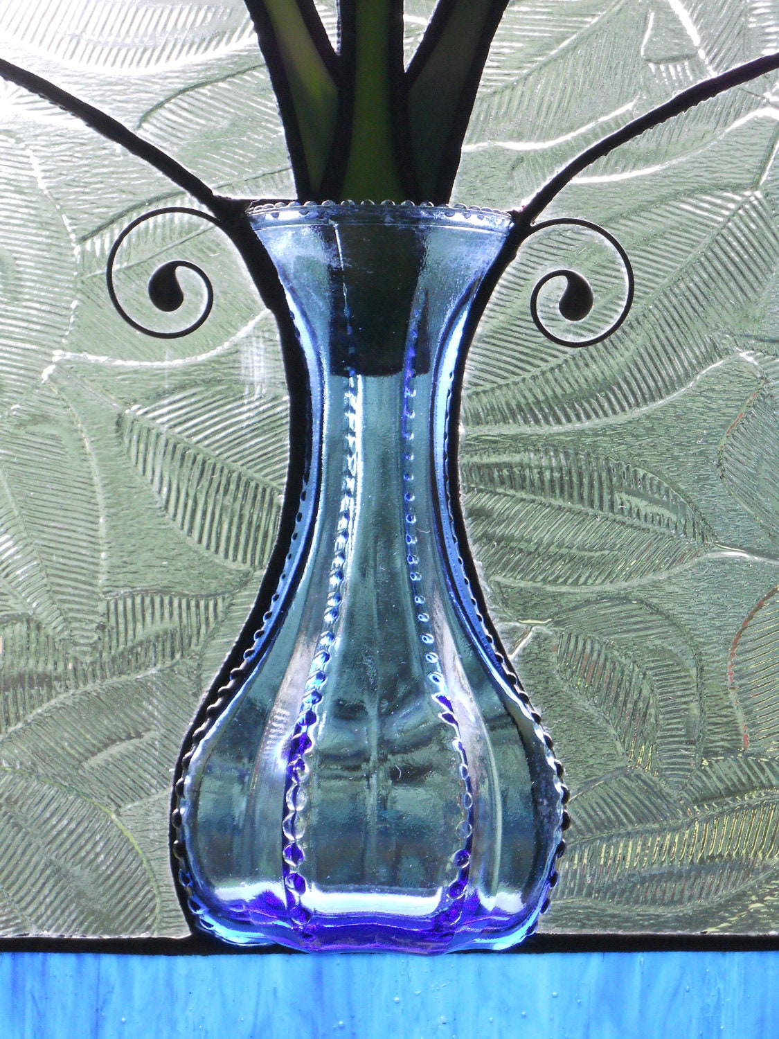 Flower Bouquet in Vase Stained Glass Panel