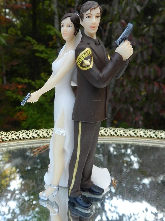 Deputy Sheriff Bride Groom Guns  Wedding  Cake  by CarolinaCarla