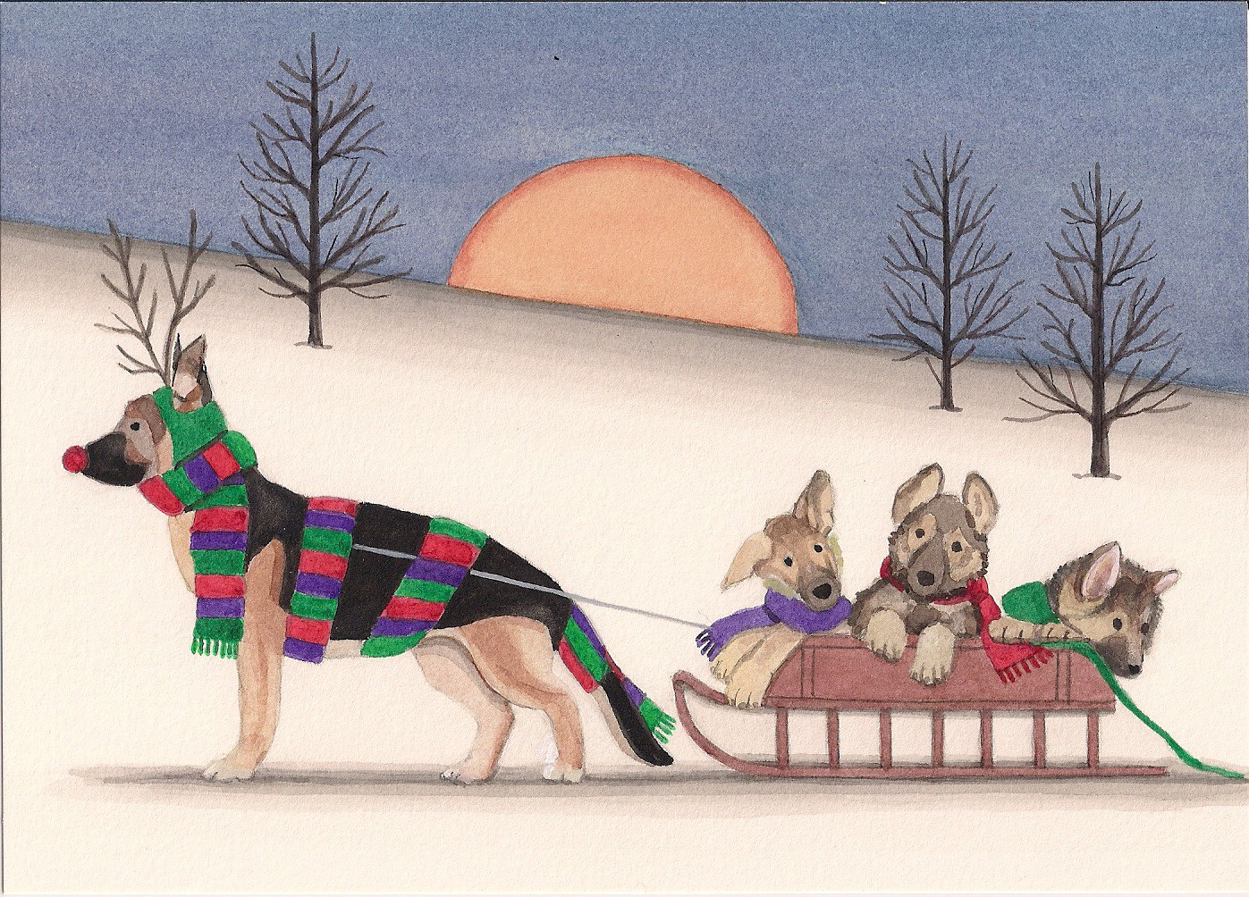 12 Christmas cards: German shepherd family goes for holiday