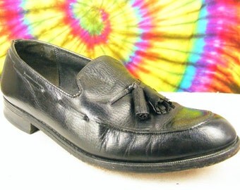 10.5 D mens vintage black leather FLORSHEIM tassel loafers shoes