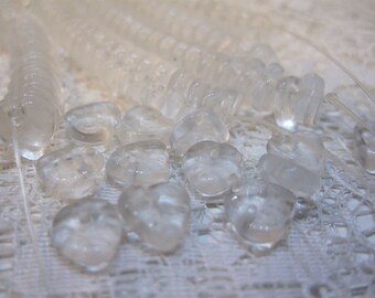 CLEARANCE 72 Transparent Crystal Czech Pressed Glass Heart Leaf Beads 10mm 72 beads