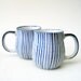 Blue stripes. Pair of vintage stoneware mugs.