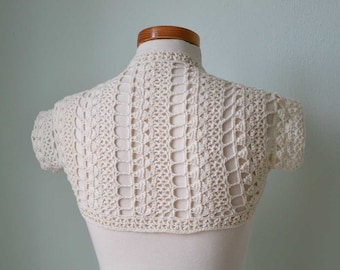 Crochet lace shrug bolero, Ivory, H767