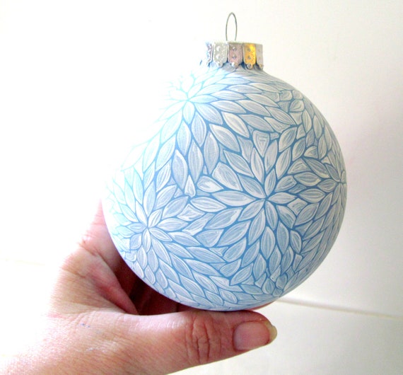 Winter Wonderland: Large Blue and White Painted Glass Ornament