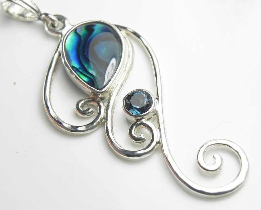 Paua Shell Necklace Abalone Pendant Mother Of Pearl Wave 7340