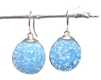 periwinkle blue fried glass earrings with silver