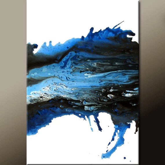 Blue Abstract Canvas Art Painting Original 24x36 Contemporary