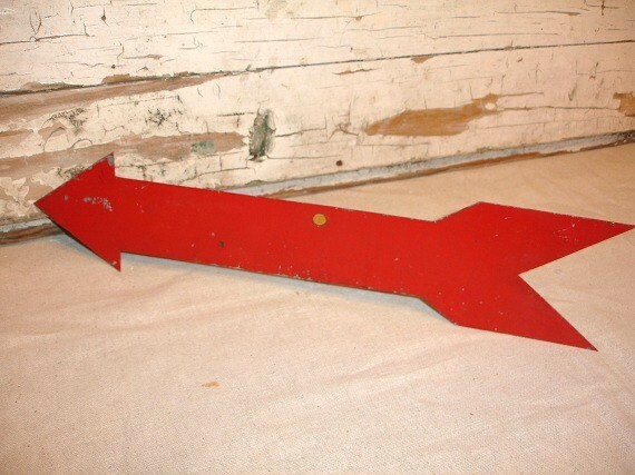 Vintage Industrial Red Metal Arrow Sign Wall Hanging