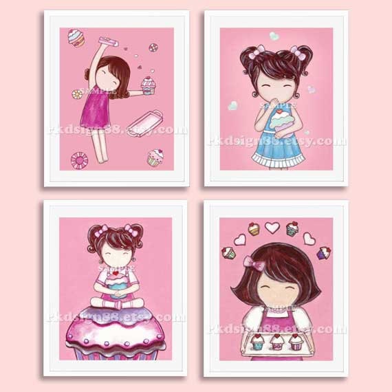 Girls Wall Art children's wall art cupcake nursery art prints baby girl Girls Wall Art children's wall art cupcake nursery art prints baby girl