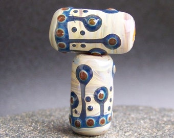 MruMru handmade lampwork beads, earring pair set. MINI Boro ORGANIC murrini rolos. Sra