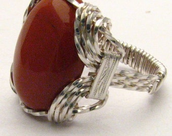 Handmade Sterling Silver Wire Wrap Red Jasper Ring