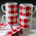 Holiday Sale . Vintage Coffee Cups Red Check Gingham Tablecloth Picnic Set Mugs Retro 1960s