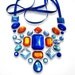 Gleaming Blue and Orange Floating Rhinestone Statement Necklace