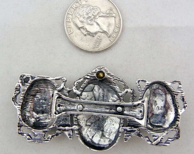 Antique Silver-tone Scarab Trio Slide Charm with Black, Purple and Blue Rhinestones