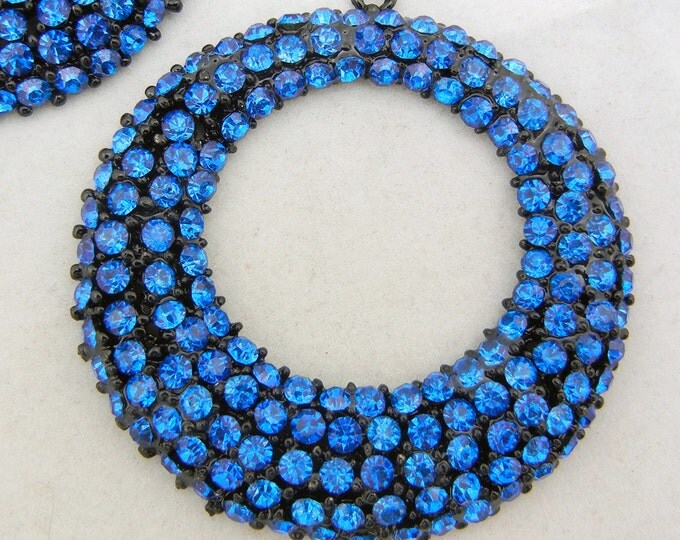 Pair of Large Sapphire Blue Rhinestone Hoop Charms