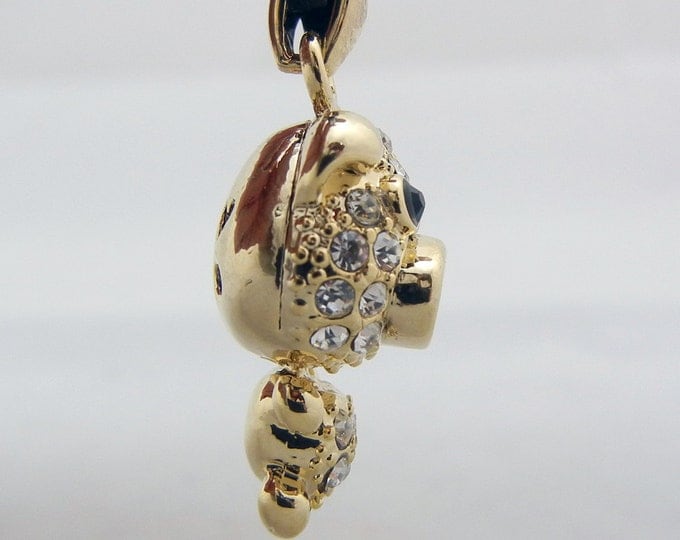 Gold-tone Dimensional Pig Pendant Rhinestone Encrusted