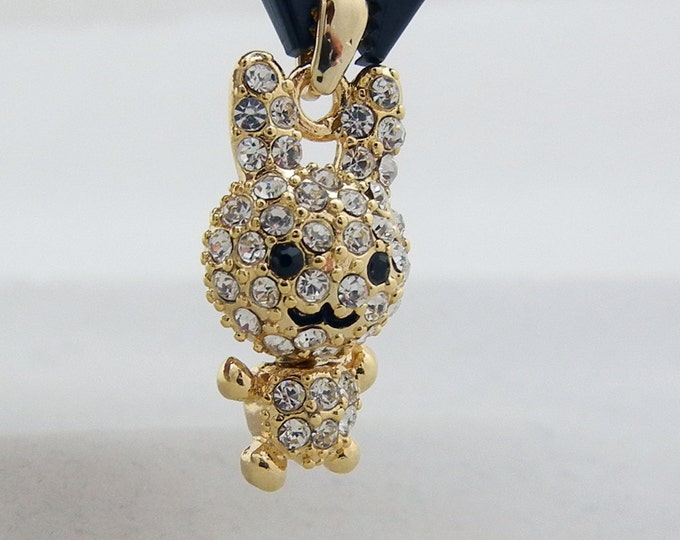 Gold-tone Dimensional Happy Rabbit Pendant Rhinestone Encrusted