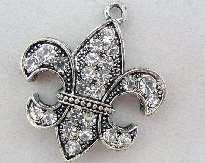 Rhinestone Encrusted Fleur de Lis Pendant