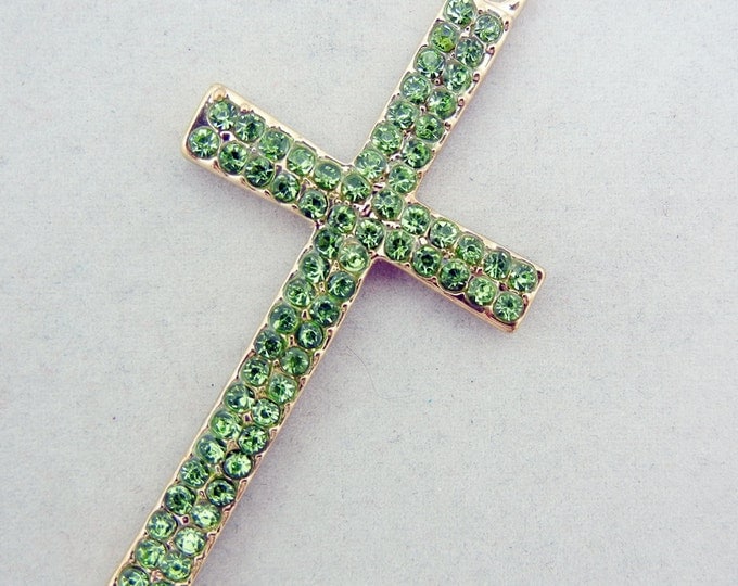 Gold-tone Cross Pendant with Green Peridot Rhinestones