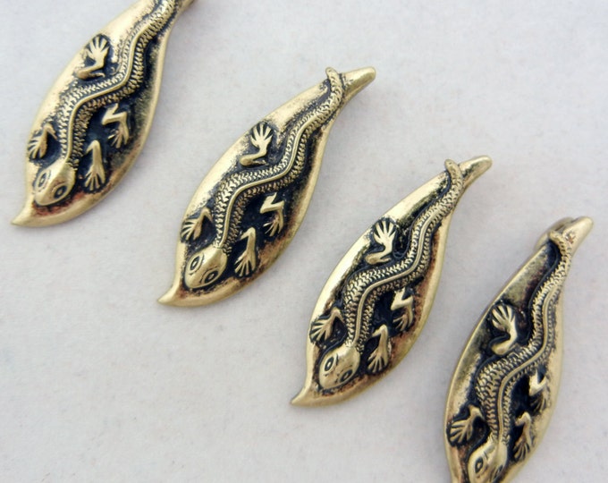 Set of 4 Small Antique Gold-tone Lizard Pendants