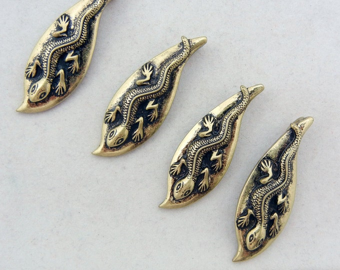 Set of 4 Small Antique Gold-tone Lizard Pendants