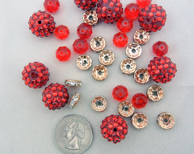 Set of Mixed Beads Red and Gold-tone