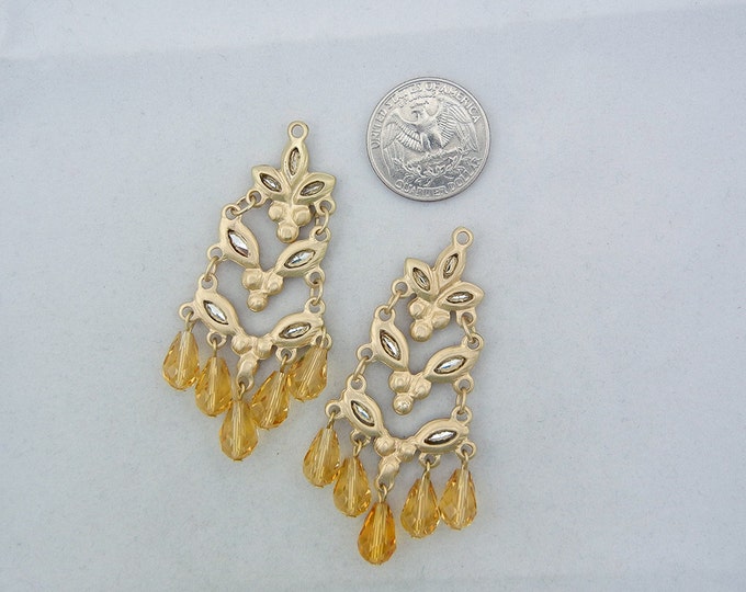 Pair of Matte Gold-tone Topaz Rhinestone Tiered Drop Charms