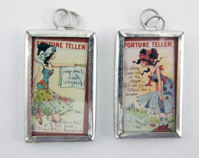 One Rectangular Framed Two-sided Fortune Teller Pendant