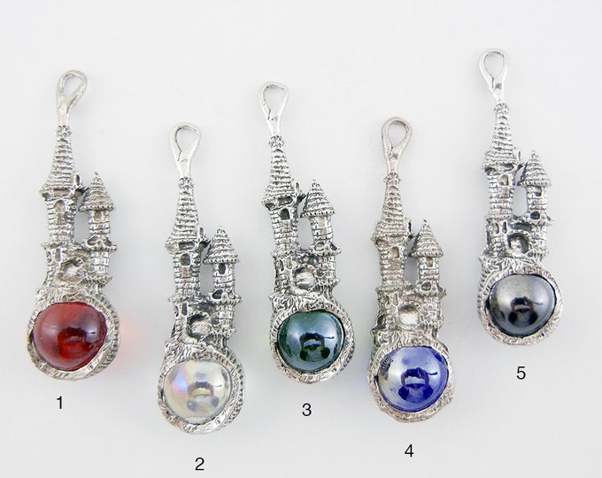 One Pewter Castle Pendant- Choose Your Marble Color