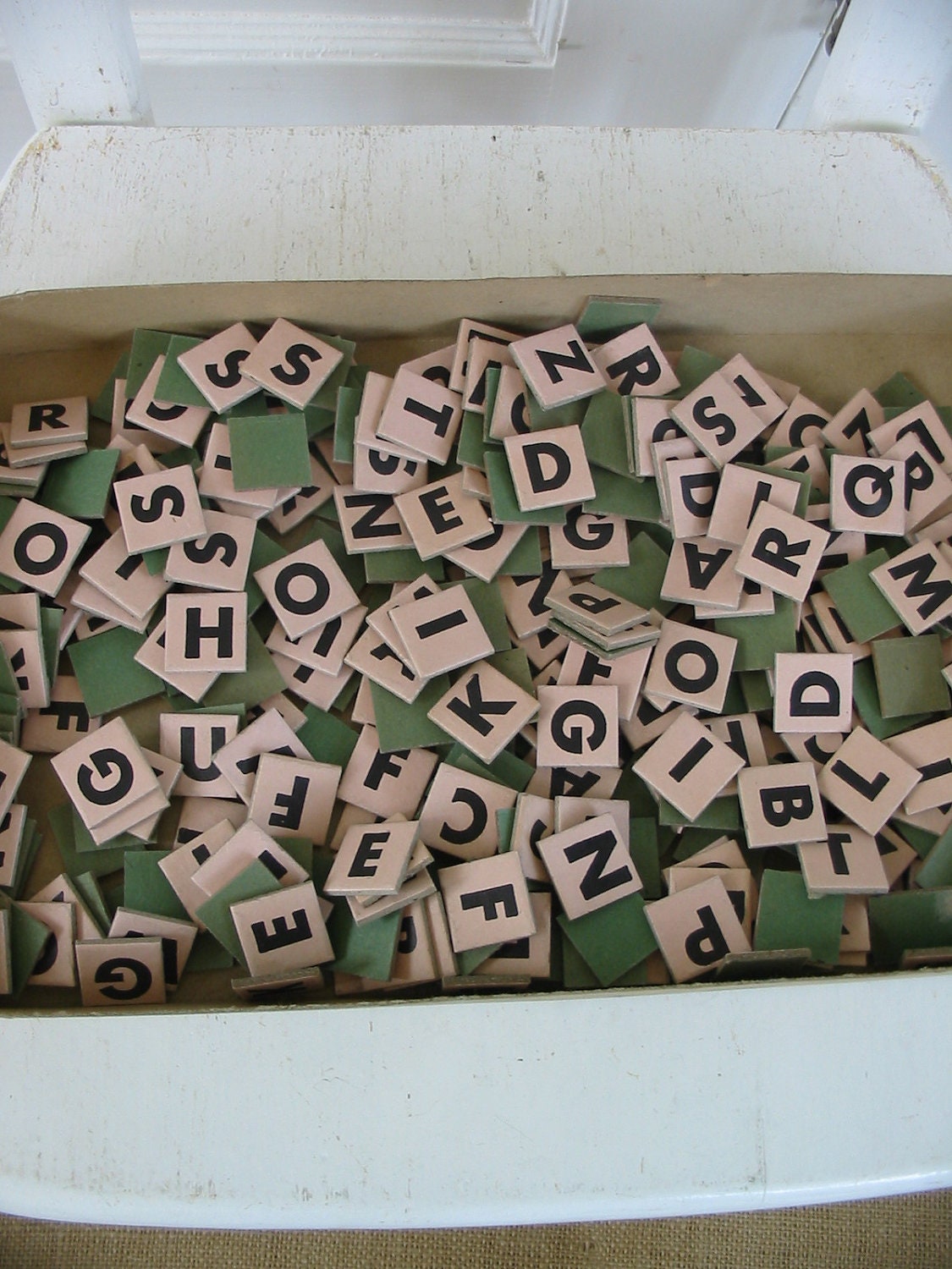 Vintage Anagram Letters Cardboard Alphabet Green Pink Words