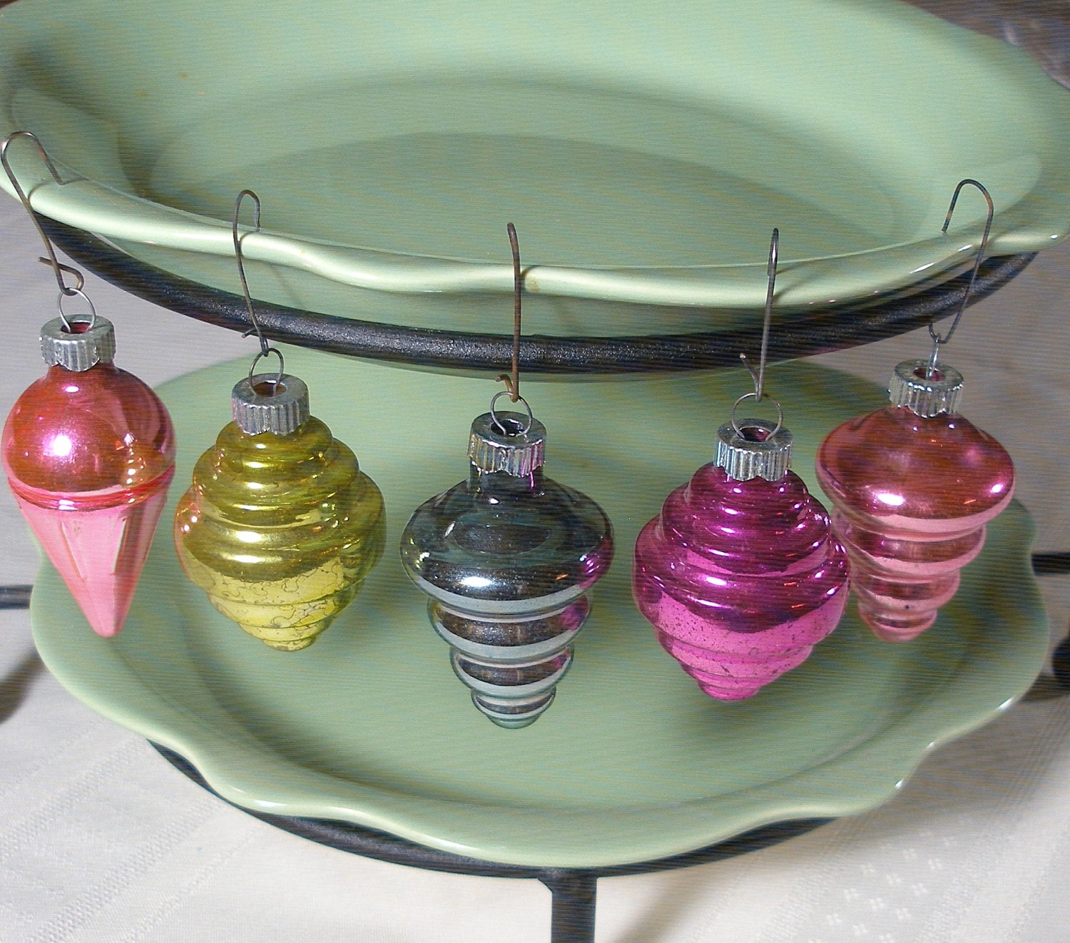 Vintage Shiny Brite Ornaments Set Of 5 Shapes Figurals