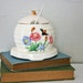 vintage 50s Ivory Bees and Wildflowers Honey Pot in Original Box