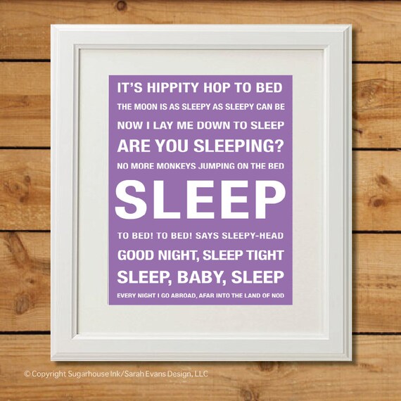 Sleep Nursery Rhyme Subway Art Digital Art Print Nursery