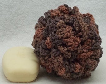 Crocheted brown Bath pouf,pouf, brown pouf,cotton bathroom pour, cleaning,shower,eco friendly