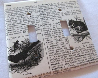 vintage dictionary CHEWINK (bird), CHICKAREE (squirrel) dual light switch plate