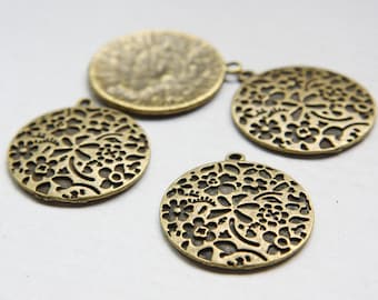 8pcs Antique Brass Tone Base Metal Charm - Flower 29mm (19351Z-O-113B)
