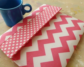 Kindle Cover Padded, Kindle Case, Nook Cover , Ereader Case, Custom Sleeve in Pink Chevron and Polka Dots
